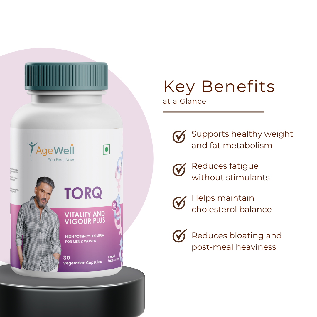AgeWell Torq Safed Musli Capsule for Men and Women | Natural Energy, Immunity Boost, Stamina & Stress Relief | Shatavari, Ashwagandha & Herbals Enhances Performance & Body Strength | 30 Capsules