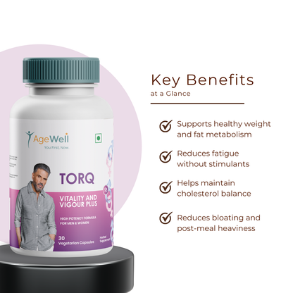 AgeWell Torq Safed Musli Capsule for Men and Women | Natural Energy, Immunity Boost, Stamina & Stress Relief | Shatavari, Ashwagandha & Herbals Enhances Performance & Body Strength | 30 Capsules
