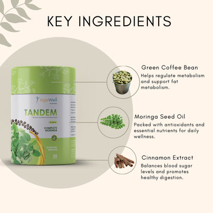 TANDEM Complete Moringa | Moringa Leaf Extract 500mg + Moringa Seed Oil 500mg | Dual Capsule Wellness Formula for Adults 40+ | Supports Energy, Immunity, Bone & Metabolic Health | 60 Veg Capsules
