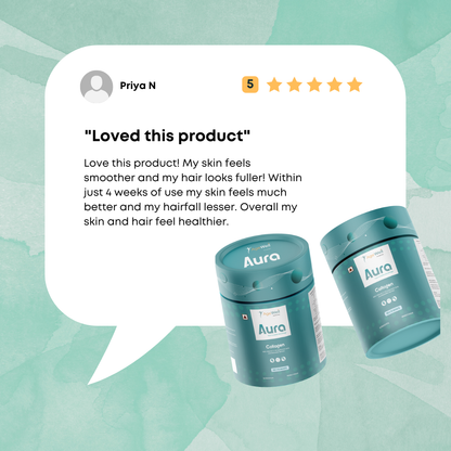 Aura Hydrolyzed Collagen Peptides Supplement for Skin Glow & Joint Health | With Vitamin C & Hyaluronic Acid | Orange Flavor Collagen Drink Mix | 10 Sachets