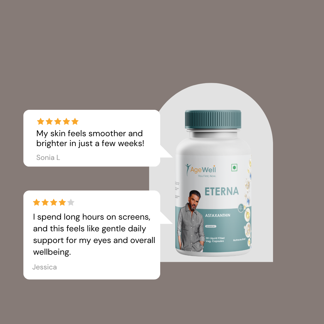 Eterna Astaxanthin Multivitamin Capsules for Men & Women 40+ | Anti-Aging Multivitamin Supplement for Skin, Eye & Heart Health | With Astaxanthin, Vitamins E, D & A | Liquid Filled Veg Capsules | 30 Capsules