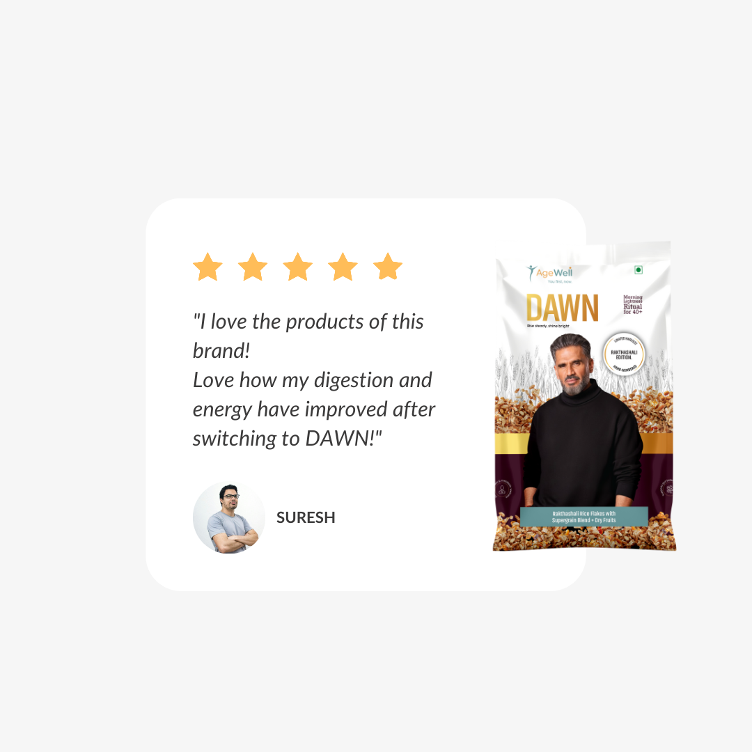 DAWN Rakthashali Breakfast Cereal for Adults 40+ | Ancient Kerala Red Rice Flakes with Dry Fruits, Almonds & Seeds | No Added Sugar | High Fibre Morning Wellness Mix | 500g